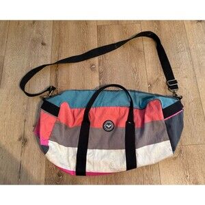 Y2K Roxy Womens Multicolor Striped Duffel Travel Bag